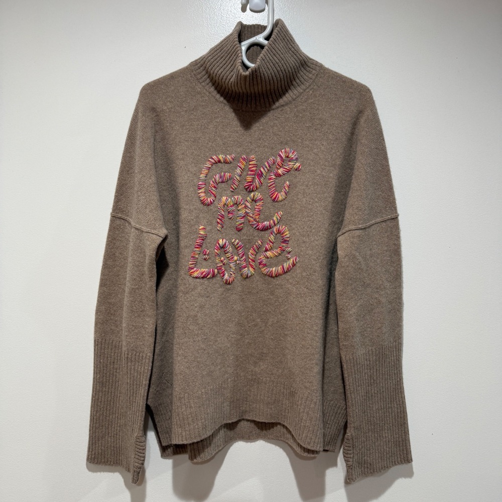 Zadig & Voltaire Alma Give Me Love Wool Sweater‎ Beige Grey Large L Cozy - Picture 12 of 13